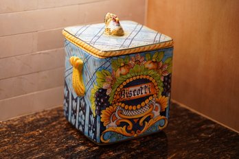 Hand Painted Biscotti Canister With Turkey Top