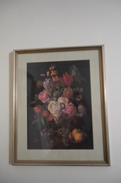 Flower Bouquet And Fruits Print In Silver Wood Frame, 17x21 Inches