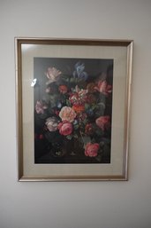 Flower Print With Eggs In A Silver Wood Frame, 17x21 Inches