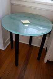 Modern Round Frosted Glass End Table On Ebony Wooden Legs