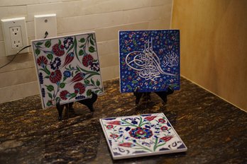Lot Of 3 Ceramic Hand Painted Turkish Tile Decoration (read Info)