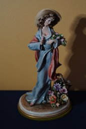 Lovely Capodimonte Flower Girl Figurine By Bruno Meril