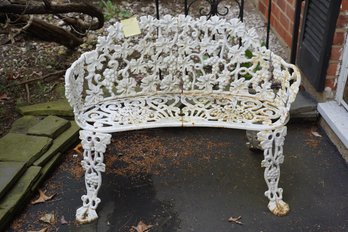 Vintage White Cast Iron Leaf/grape Design Bench