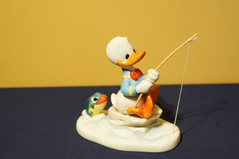 Collectible Goebel Walt Disney Productions Donald Duck Fishing Figurine - Marked To Underside