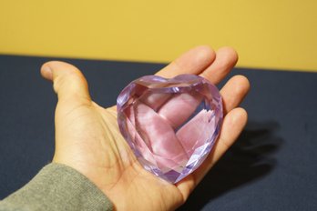 Beautiful Pink/purple Rosenthal Faceted Heart Paperweight