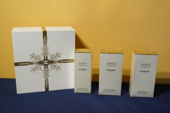 Three Coco Mademoiselle Chanel Paris Products - Includes Spray, Body Lotion & Shower Gel In Sealed Boxes