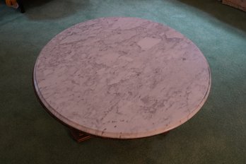 Antique Marble Top Round Coffee Table With Wood Base (read Info)