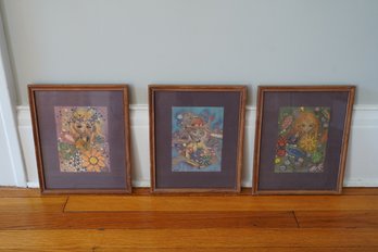 Three Framed Pieces Of Wall Art Of Young Women Among Flowers - One Signed