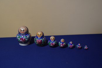Set Of 7 Beautiful Hand Painted Matryoshka / Russian Nesting Dolls, Signed To Underside