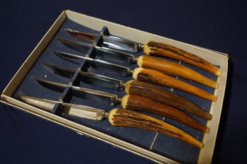 Six Beautiful German Stag Handle Knife Set With Box