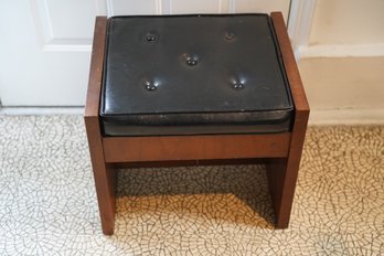 Vintage Wood Stool With Vinyl Cushion, 20x16x17