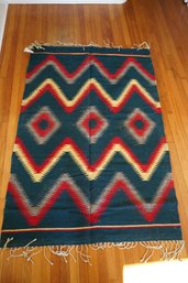Native American Influence Woven Area Rug In Shades Of Blue, Red, Grey & Yellow