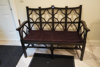 Ethan Allen Style Wood Bench With Dark Color Cushion