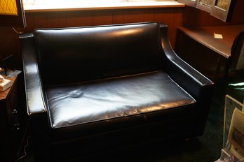 Vintage Vinyl Love Seat With Pull Out Bed On Wheels, 49x33x29