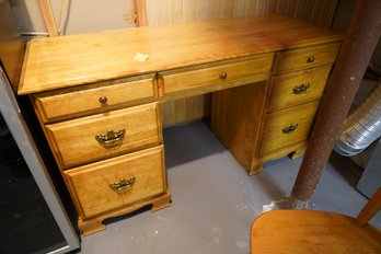 Solid Wooden Desk Wpull Of Draws Comes W Wodden Chair