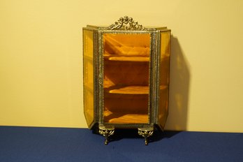 French Amber Glass Jewelry Cabinet With Ormolu Details And Velvet Interior