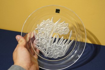 Crystal Plate With Daffodil Motif - Incised Signature