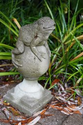 Frog On A Pillar Cement Outdoor Statue