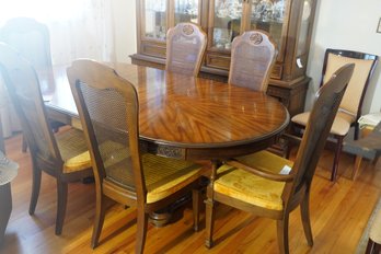 Solid Wood 6 Person Wood Dining Set With Vintage Unique Cane Back Chairs