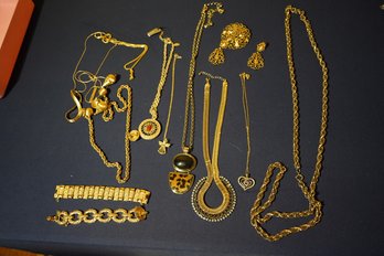 Assembled Grouping Of Gold Tone Costume Jewelry - Mostly Necklaces