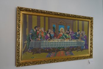 Handmade Large Scale 'Last Supper' Needlepoint In Gold Gilt Frame