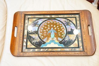 Vintage Butterfly Wing Wood Glass Tray