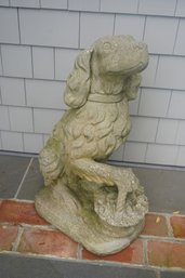 Outdoor Cement Statue Of A Dog With A Flower Basket