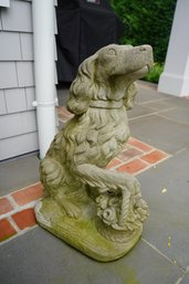 Outdoor Cement Statue Of A Dog With A Flower Basket