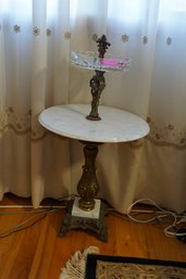 Bronze Like Marble Table Topped With Crystal Ash Tray