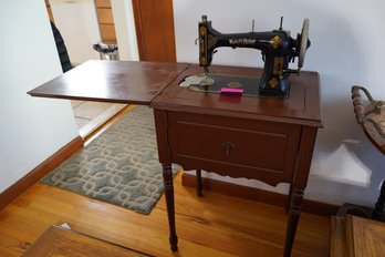 World's Rotary Vintage Sewing Machine In Wooden Table With Drawer