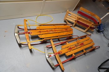 Lot Of 3 Antique Wood Snow Sleds