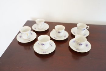 Set Of 6 Demi Tasse Cups And Saucers With Delicate Floral Motif