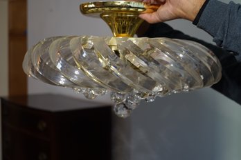 Semi Flush Lucite And Gold Tone Metal Ceiling Light Fixture With Detachable Faceted Orbs