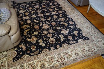 Wool & Silk Tufted Chinese Rug With Dark Background And Floral Motif And Lighter Floral Band To Edges