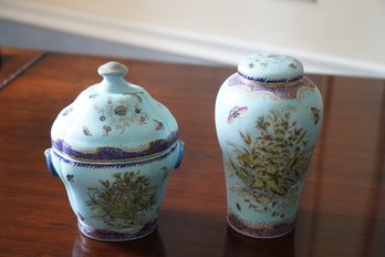 Lot Of 2 Asian Style Ceramic Jars With Lids