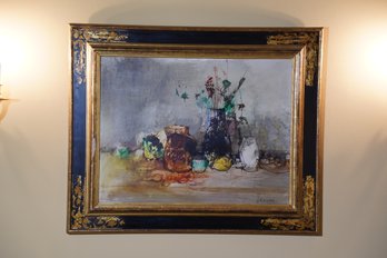 Fabulous 'still Life' Oil On Canvas Signed By Jean Jansem In Gilt And Black Painted Wood Frame