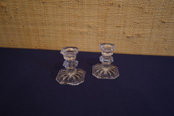 Pair Of Glass Taper Candlestick Holders