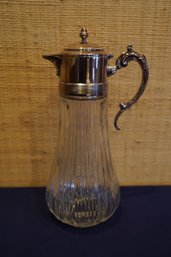 Silver Plate Victorian Glass Pitcher With Scrolling Design To Handle