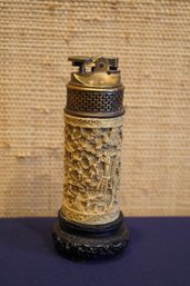 Amazing Vintage Japanese Lighter With Intricate Carving In Relief To Body - Marked To Underside