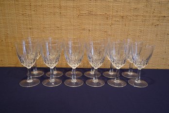 Lovely Set Of 12 Clear Cut Glass / Crystal Wine Glasses