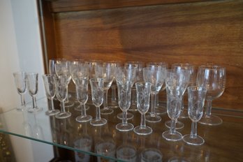 Collection Of 24 Etched Wine & Cordial Glasses