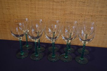 Stemware - Set Of 10 Clear Glass Wine Glasses With Green Stems
