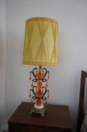 Unique Vintage Table Lamp With Amber Bead Details And Pleated Shade 2 Of 2