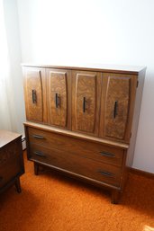 MCM Tall Boy Dresser / Chest With Ample Storage And Burl Wood Details