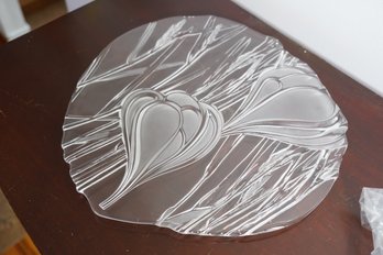 Clear Glass Platter With Tulip Motif