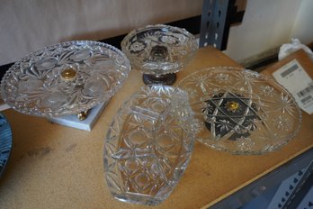 Vintage Cut Crystal Cake Stands And Sectioned Server, 4 PCS.