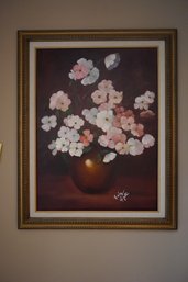White And Pink Flower Bouquet Oil On Canvas Signed Painting Corby Figotti , 23.5x29.5 Inches