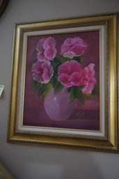 Oil On Canvas Purple And Green Flower Bouquet Painting Signed By Corby Figotti