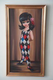 Star Of The Show! Enchanting Original Fred Eden Painting 'girl With Big Eyes' With Certificate Of Originality