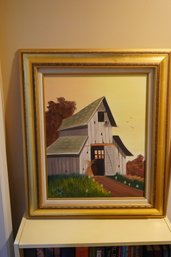 Farm House Oil On Canvas Painting Signed Corby Figotti , 23x27 Inches